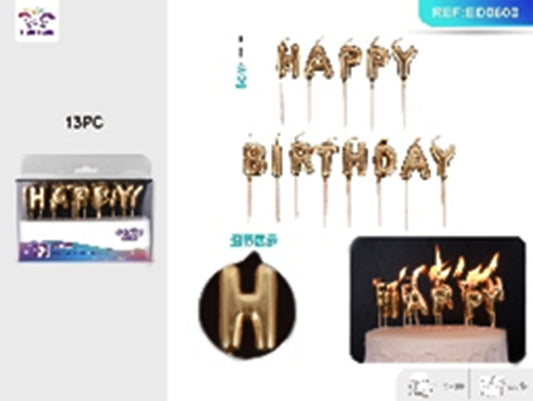 Happy birthday candle gold 13pc