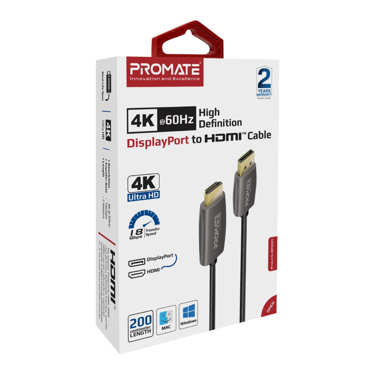 4K@60Hz High-Definition DisplayPort to HDMI Cable