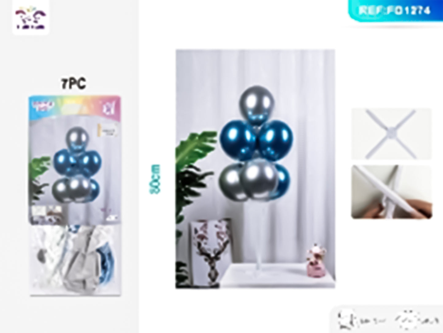 Blue and silver metallic balloon set 7pc 80cm
