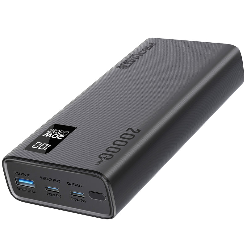 Compact Smart Charging Power Bank with 20W PD Dual USB-C and 22.5W USB