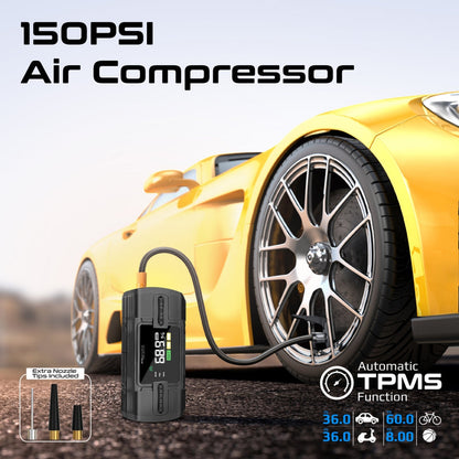 1200A/12V High-Capacity Jump Starter 150PSI Air Compressor with 12000m