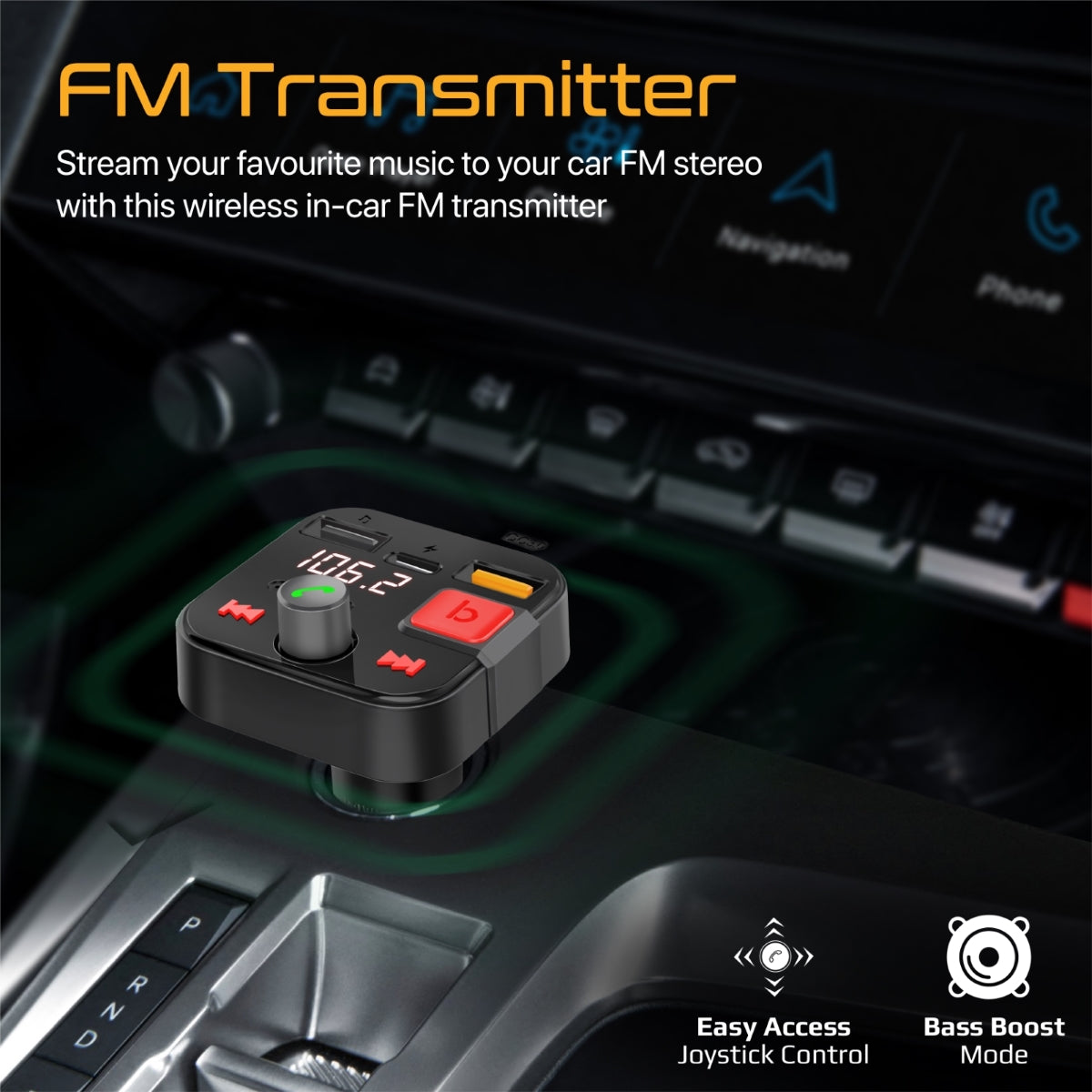 FM Transmitter Kit with Handsfree & Quick Charge 3.0