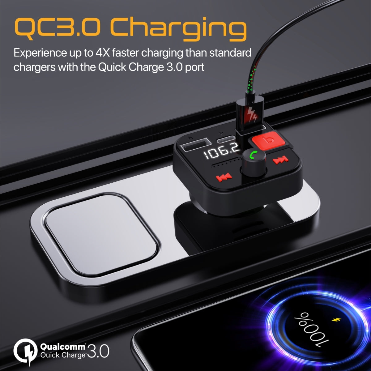 FM Transmitter Kit with Handsfree & Quick Charge 3.0