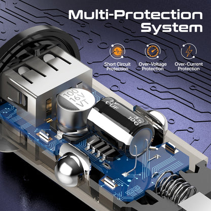 65W RapidCharge™ Transparent Mini Car Charger with Power Delivery & QC 3.0